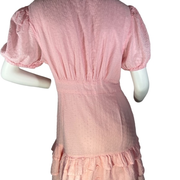 NEON Rose Ruffle V-Neck Pink Fit and Flair Dress with Swiss Dots & Ruffle Hem L - Picture 7 of 14